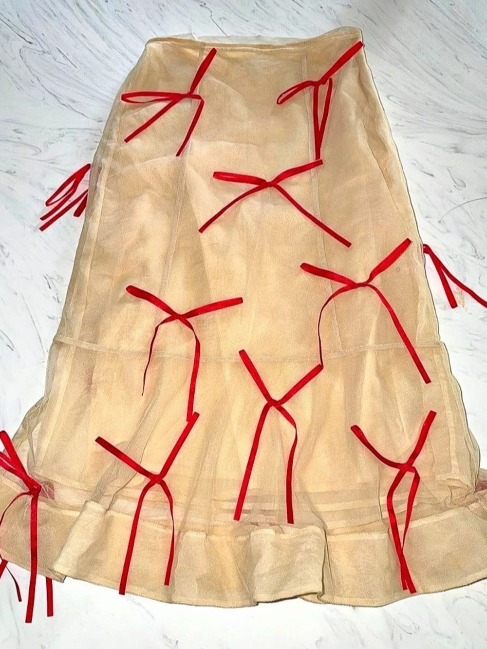 maeve Ribbon Detail Midi Skirt in Beige Size 0 Like New